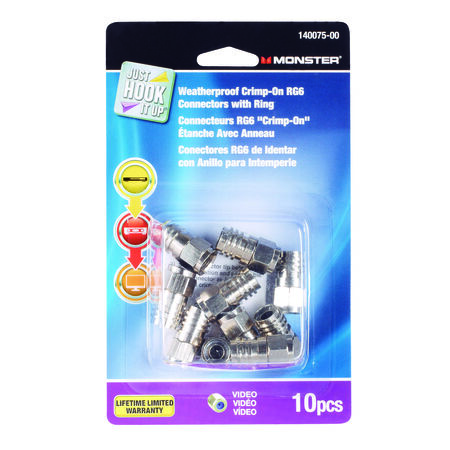 Monster Cable Just Hook It Up Crimp on RG6 Connectors Silver 10 pk