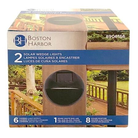 Boston Harbor Solar Light, NI-Mh Battery, AAA Battery, 1-Lamp, Plastic Fixture, Black, Pack of 2