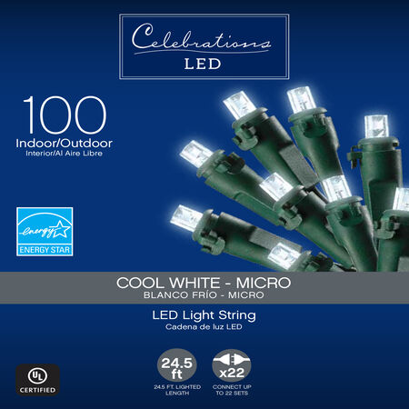 Celebrations LED Micro/5mm Cool White 100 ct String Christmas Lights 24.5 ft.