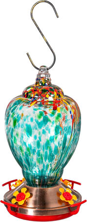 Evergreen Garden Bird Feeder - Fade and Weather Resistant Indoor/Outdoor Decoration for Homes, Yards and Gardens (Art Glass Shell)