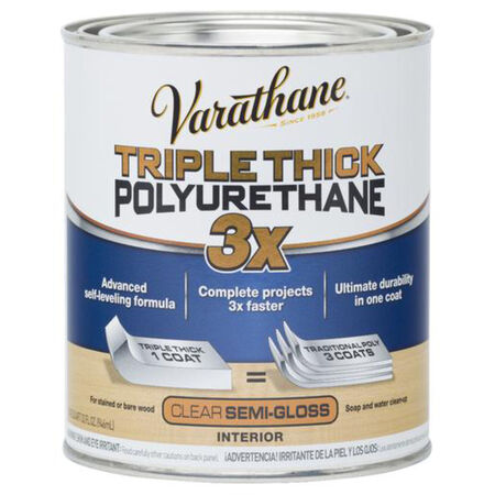 Varathane Transparent Semi-Gloss Clear Water-Based Acrylic Triple Thick Polyurethane 1 qt