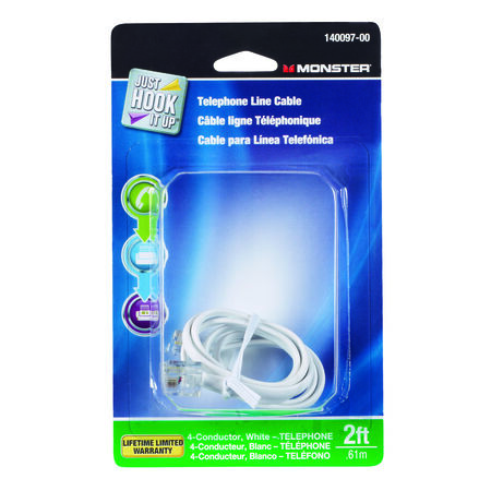 Monster Just Hook It Up 2 ft. L White Modular Telephone Line Cable
