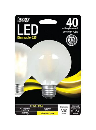 FEIT Electric LED Bulb 4.5 watts 300 lumens 2700 K Globe G25 Soft White 40 watts equivalency