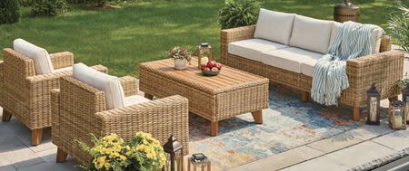 Living Accents Guinevere 4 PC Light Brown Wicker Sofa Set Ivory