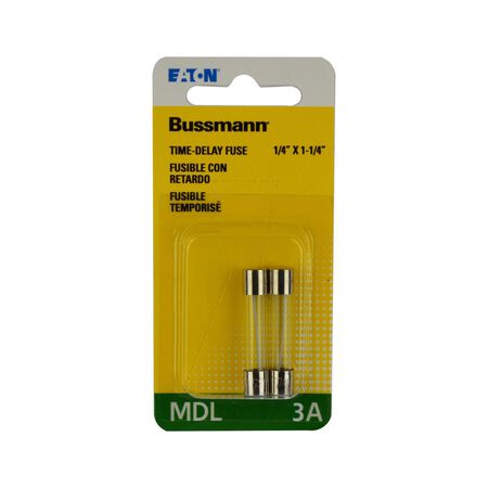 Bussmann 3 amps Time Delay Glass Fuse 2 pk