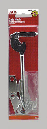 Ace Gate Hook with Plate Staples Clamshell Zinc