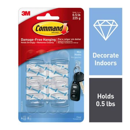 3M Command Mini Plastic Hook 1.08 in. L 6 pk