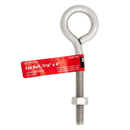 Hampton 5/16 in. X 4 in. L Stainless Stainless Steel Eyebolt with Nut Nut Included