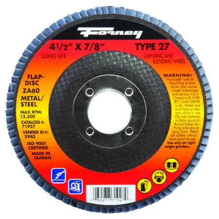 Forney 4-1/2 in. Dia. x 7/8 in. Blue Zirconia Flap Disc 60 Grit