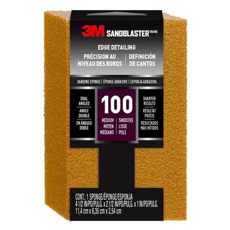 3M Sandblaster 4-1/2 in. L X 2-1/2 in. W X 1 in. 100 Grit Medium Dual Angle Sanding Sponge