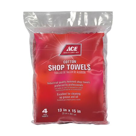 Ace Red Cotton Shop Towels 13 in. W X 15 in. L 4 pk