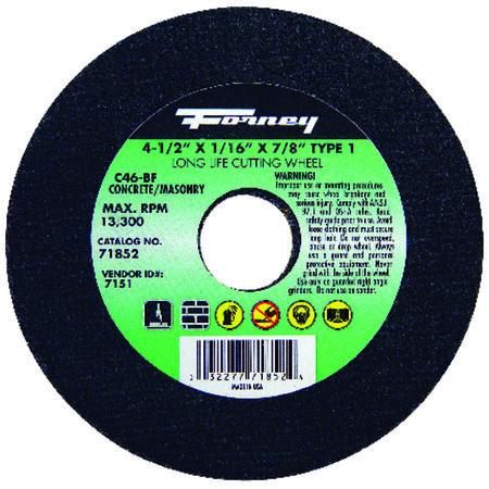 Forney 4-1/2 in. D X 7/8 in. Silicon Carbide Masonry Cutting Wheel 1 pc
