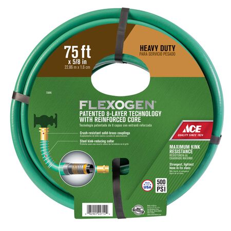 Ace Flexogen 5/8 in. D X 75 ft. L Heavy Duty Premium Grade Garden Hose Green