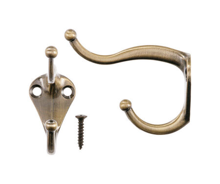 Ace 3 in. L Antique Brass Gold Brass Small Coat and Hat Hook 2 pk