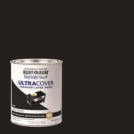 Rust-Oleum Painters Touch Ultra Cover Semi-Gloss Black Water-Based Paint Exterior and Interior 1 qt