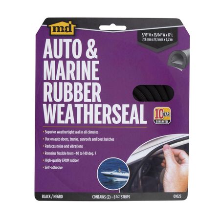 M-D Black Rubber Weatherstrip For Auto and Marine 17 ft. L X 5/16 in.