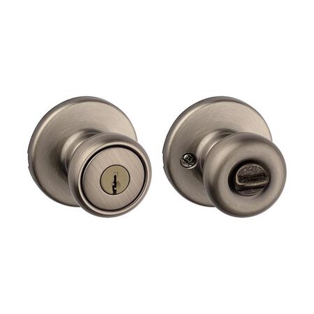 Kwikset Tylo Antique Brass Entry Door Knob 1-3/4 in.
