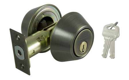 ProSource DB82V-PS Deadbolt, 3 Grade, Antique Brass, 2-3/8 to 2-3/4 in Backset, KW1 Keyway, 1-3/8 to 1-3/4 in Thick Door, Pack of 3