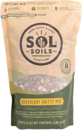 Sol Soil Succulent Gritty Mix 2 Quarts - Fast Draining Peat Moss Free Succulent Soil Potting Mix with Coconut Husk Chips, Perlite & Pumice