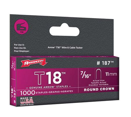 Arrow T18 Round Crown Staples Gray 7/16 in. L