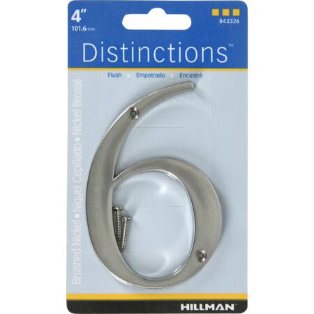 HILLMAN Distinctions 4 in. Silver Zinc Die-Cast Screw-On Number 6 1 pc