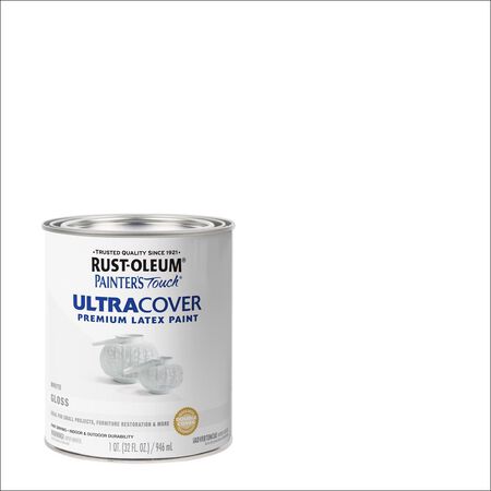 Rust-Oleum Painters Touch Ultra Cover Gloss White Water-Based Paint Exterior and Interior 1 qt