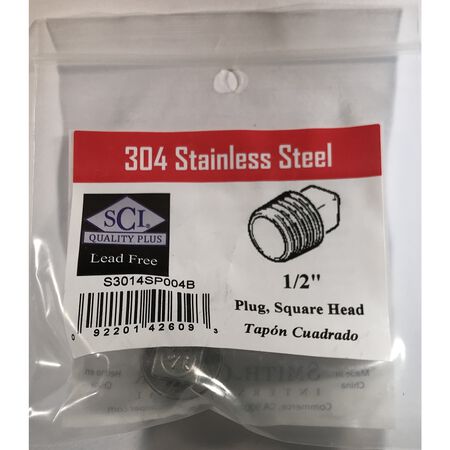 Smith-Cooper 1/2 in. MPT Stainless Steel Square Head Plug