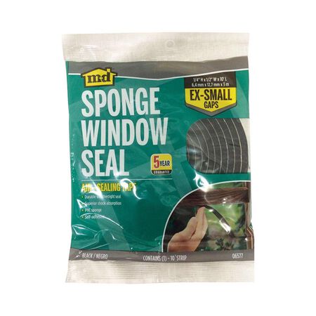 M-D Black Sponge Rubber Weather Stripping Tape For Auto and Marine 10 ft. L X 1/4 in.