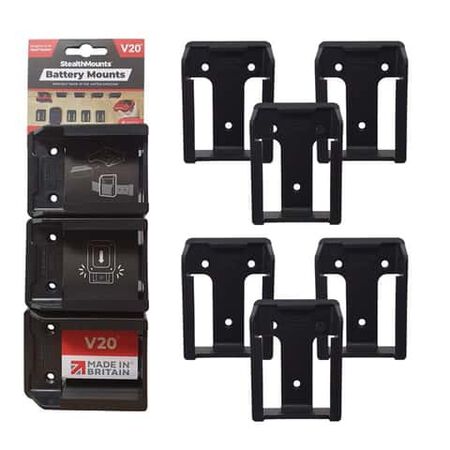 StealthMounts Battery Mounts Compatible with Craftsman V20; Black ABS Battery Holder 6 pk
