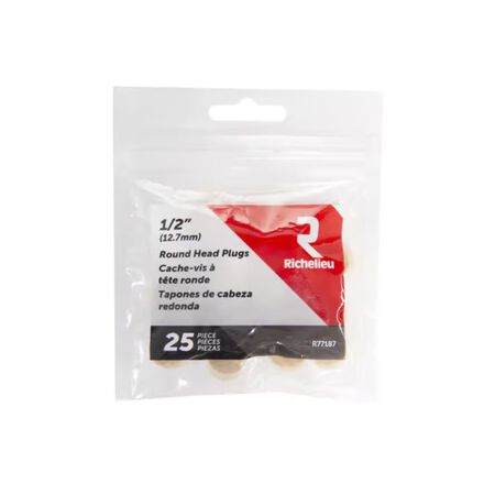 Richelieu Round Birch Head Plug 1/2 in. D x .5 in. L 25 Pack Natural