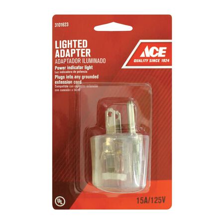 Ace Grounded 1 outlets Adapter w/Light 1 pk