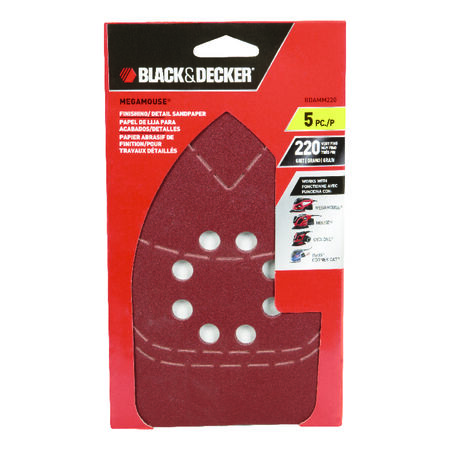 Black+Decker Mega Mouse 10-11/16 in. L X 4-1/16 in. W 220 Grit Aluminum Oxide Sandpaper 5 pk