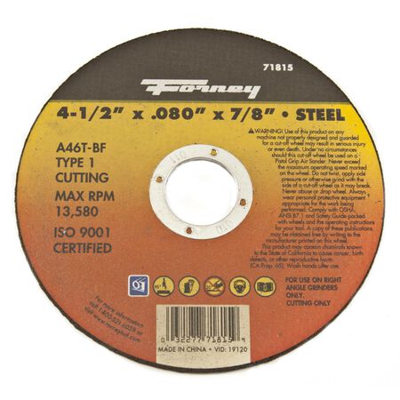 Forney 4-1/2 in. D X 7/8 in. Aluminum Oxide Metal Cut-Off Wheel 1 pc