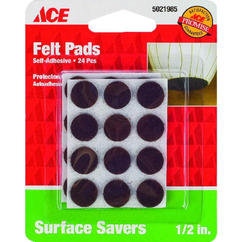 Ace Felt Round Self Adhesive Pad Brown 1/2 in. W 24 pk Stine Home