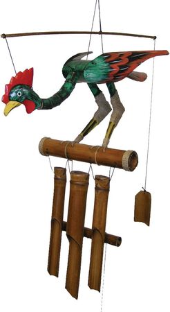 Cohasse Garden Annie Rooster Bamboo Wind Chime for Outside - Bobbing Head Bird & Rooster Deep Tones Outdoor Wind Chime, Large Chicken Decor
