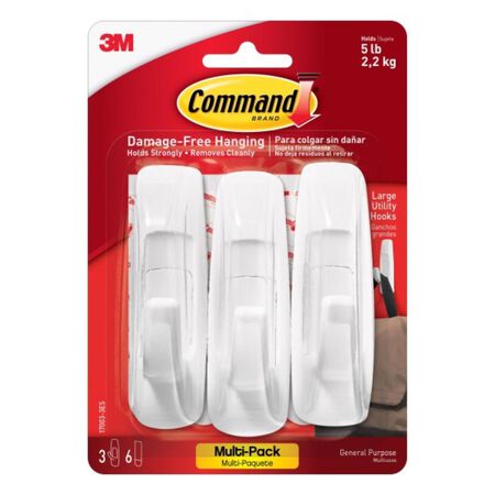 3M Command White Utility Hooks 5 lb 3 pk
