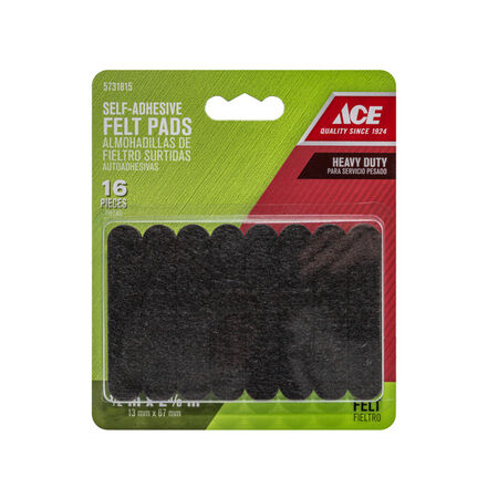 Ace Felt Self Adhesive Pad Brown Round 1/2 in. W X 2-5/8 in. L 16 pk