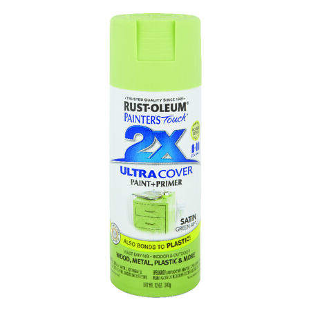 Rust-Oleum Painter's Touch 2X Ultra Cover Satin Green Apple Paint+Primer Spray Paint 12 oz