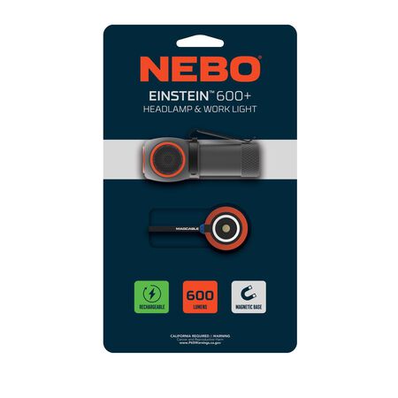 NEBO Einstein 600 lm Black/Gray LED Rechargeable Head Lamp
