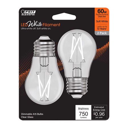 Feit White Filament A15 E26 (Medium) Filament LED Bulb White 60 Watt Equivalence 2 pk