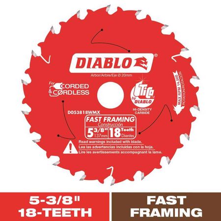 Diablo 5-3/8 in. D X 20 mm Fast Framing TiCo Hi-Density Carbide Trim Saw Blade 18 teeth 1 pk