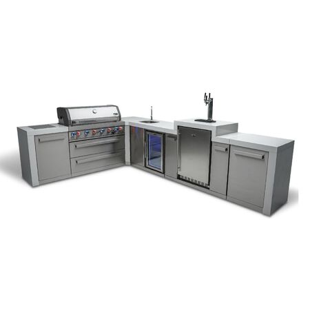 Mont Alpi 6-Burner Deluxe Island with a 90-Degree Corner, Kegerator, and Beverage Center