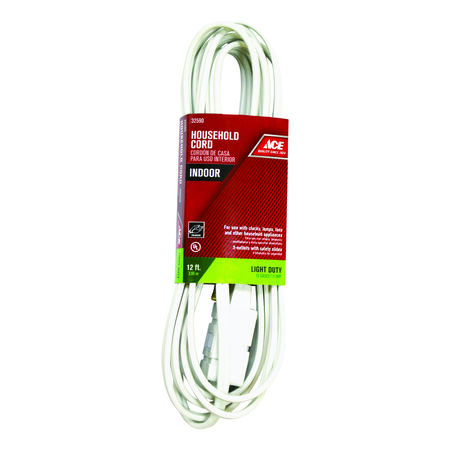 Ace Indoor 12 ft. L White Extension Cord 16/2 SPT-2
