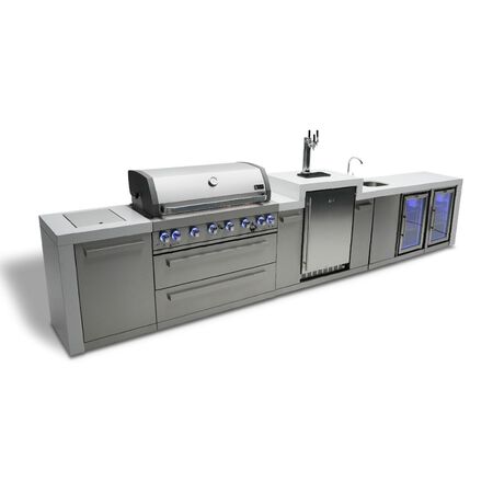 Mont Alpi 6-burner Deluxe Island with a kegerator, beverage center, and fridge cabinet