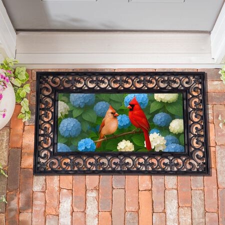 Cardinal Couple Among Hydrangeas Sassafras Switch Mat
