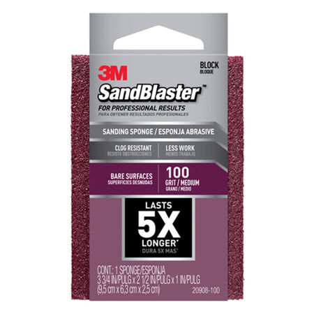 3M Sandblaster 3-3/4 in. L X 2-1/2 in. W X 1 in. T 100 Grit Medium Flat Surface Sanding Sponge