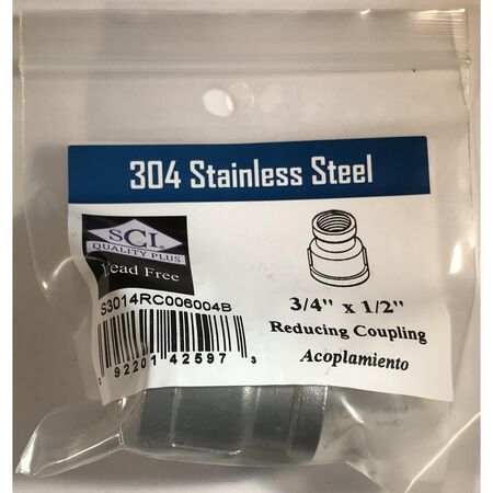 Smith-Cooper 3/4 in. FPT X 1/2 in. D FPT Stainless Steel Reducing Coupling