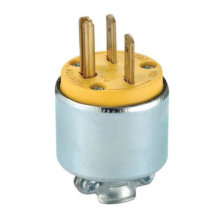 Leviton Commercial Armored Grounding Straight Blade Plug 6-15P 18-12 AWG 2 Pole 3 Wire Yello