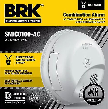 BRK 1046870 Smoke & Carbon Monoxide Alarm, Hardwire/Battery Backup
