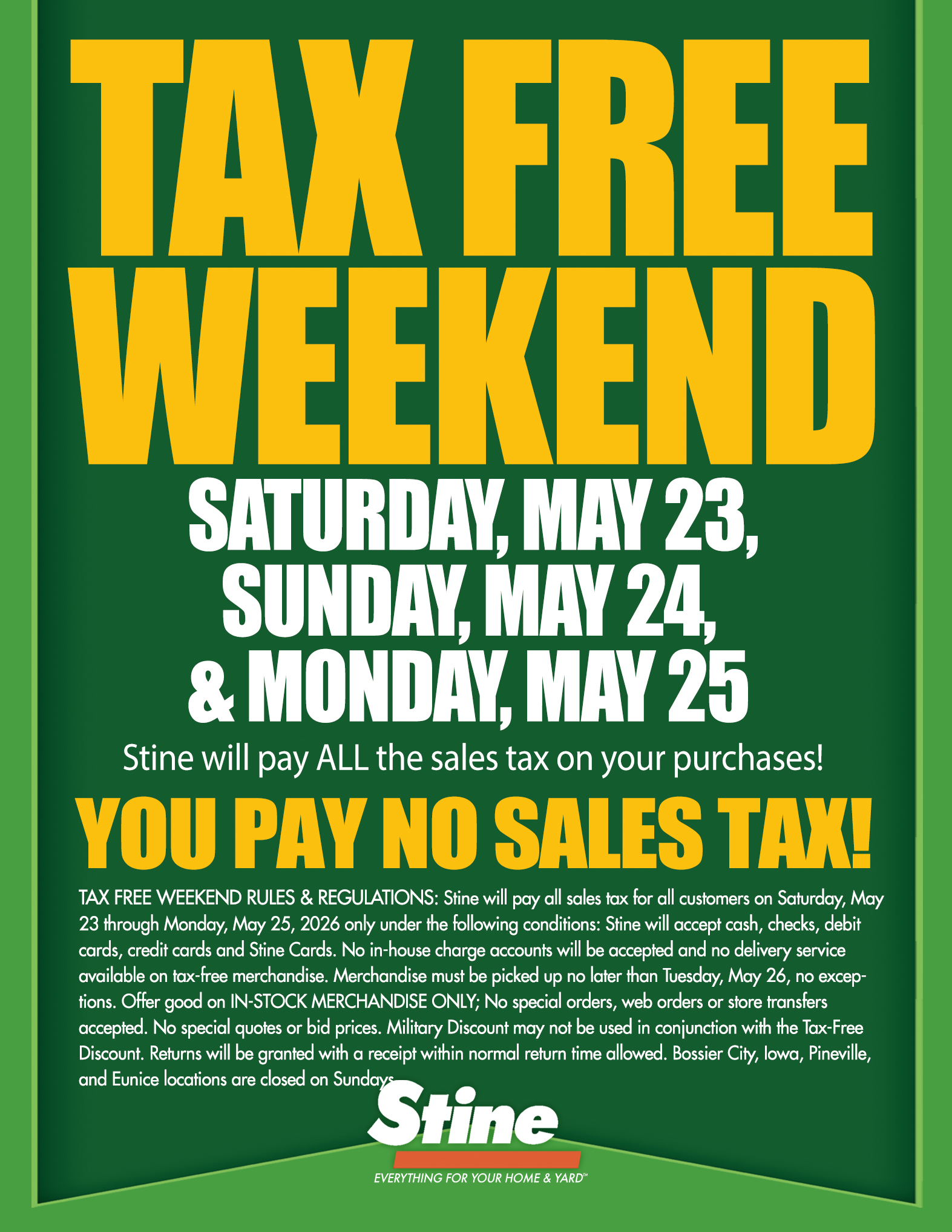 Tax Free Weekend Rules & Regulations | Stine Home + Yard : The Family ...